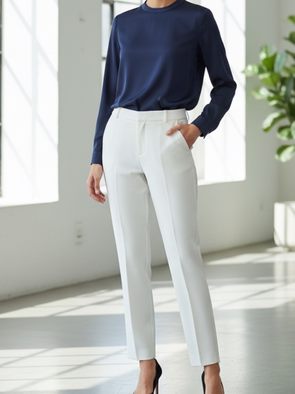 Nwt simply Vera ivory luxe crepe high rise, tapered ankle trousers. 2